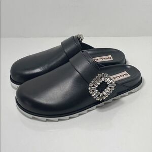 Roger Vivier Slidy Crystal-buckled Leather Backless Loafers size 37
